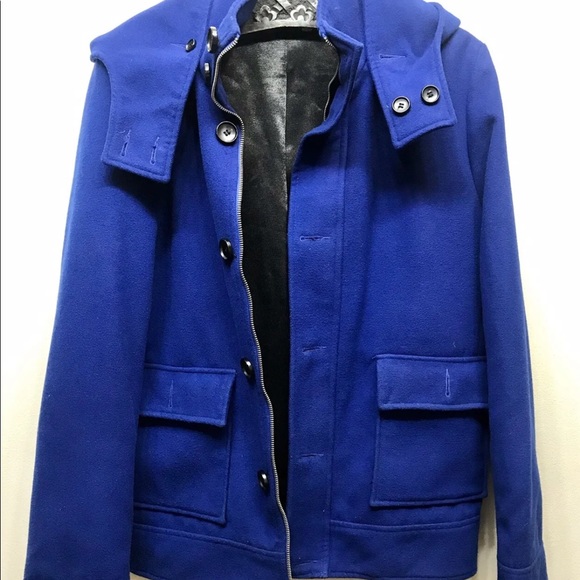 Le Chateau Men’s Wool Blend Peacoat Tailored Fit Blue Small Detachable Hood - Picture 2 of 12